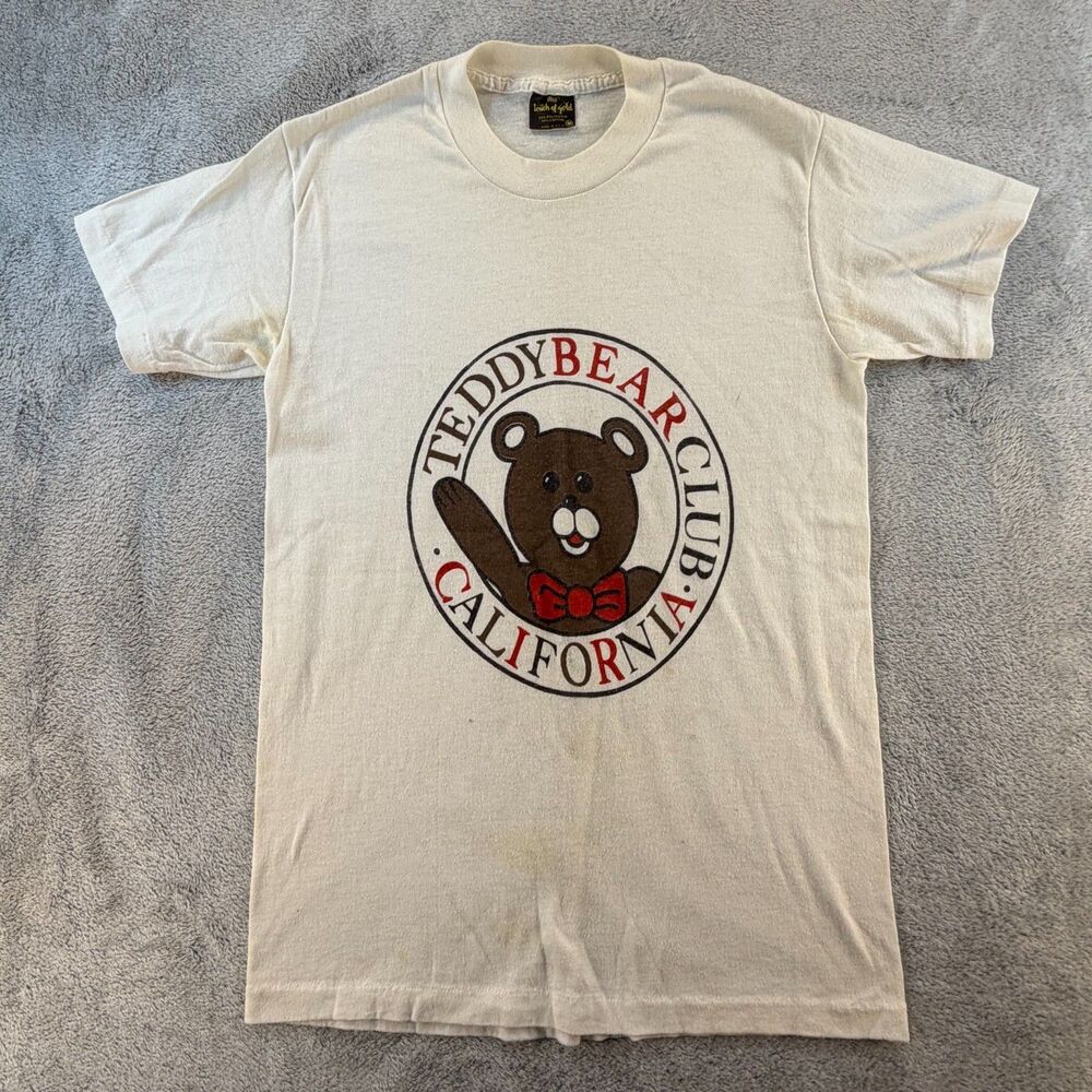 Vintage Teddy Bear Club California Graphic T-Shirt USA Made White Medium 50/50